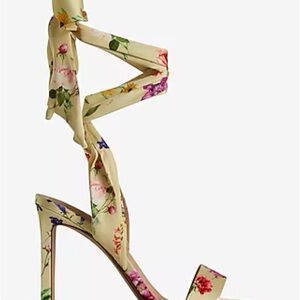 Express Cream Strappy Heels with Wrap-Around Design